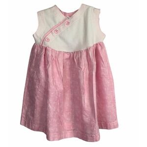 Vintage Boudoir Bebe Summer Dress Girls 24m Pink Floral Sleeveless Button Front